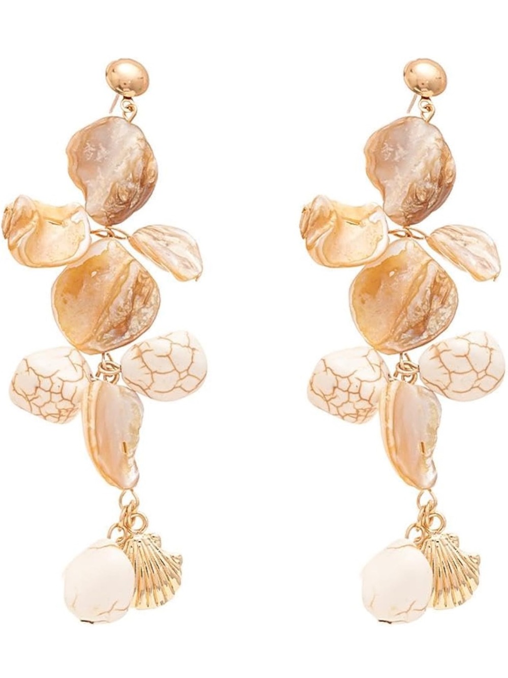 Anthropologie Gold and Cream Shell Drop Earrings
